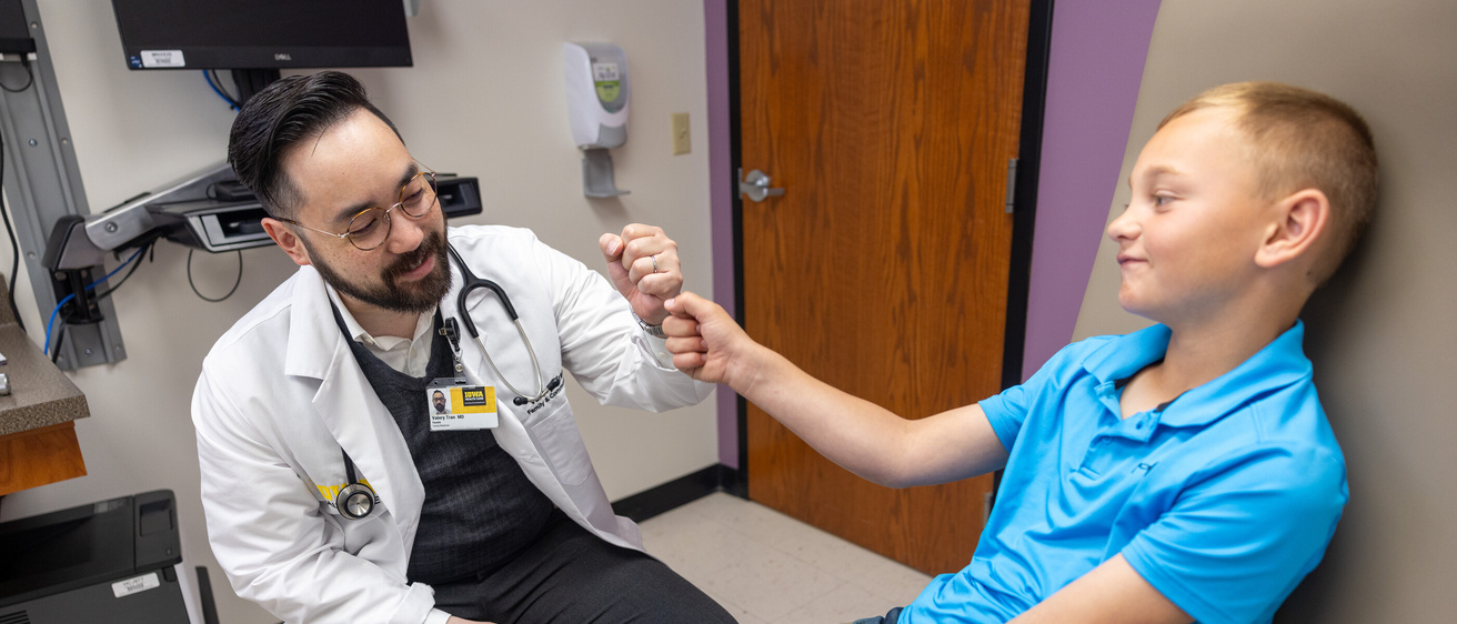 Valery Tran, MD, with simulated pediatric patient at the Sioux City, Pierce Street clinic on Tuesday, May 20, 2025. Patient consents on file. 